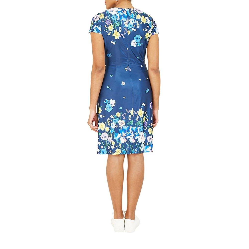 Navy - Yumi - Women's Floral Ruched Bodycon Wrap Dress - 4
