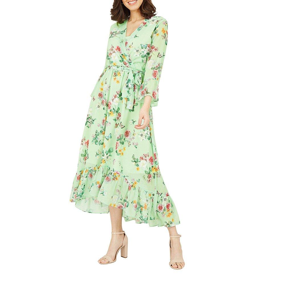 Sage Green - Yumi - Women's Sage Floral Butterfly High Low Wrap Dress - 2