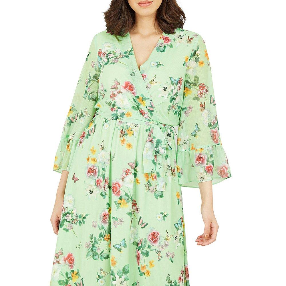 Sage Green - Yumi - Women's Sage Floral Butterfly High Low Wrap Dress - 3