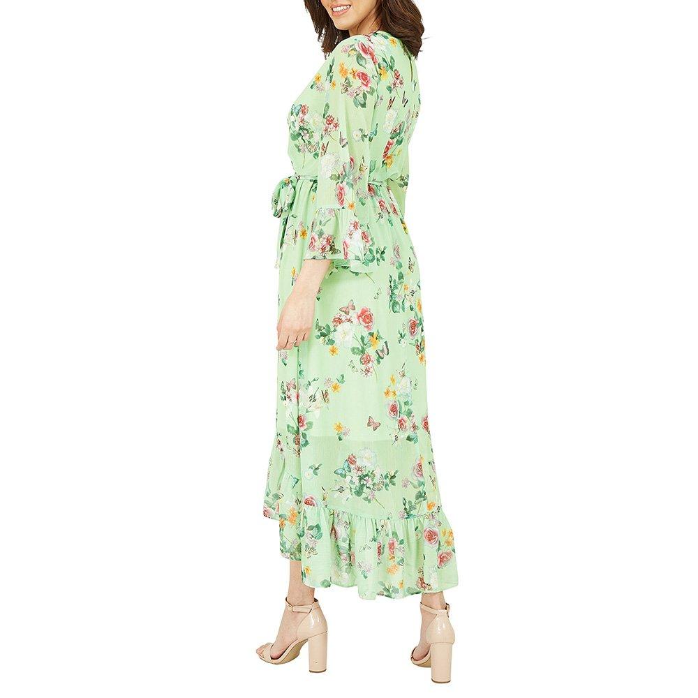 Sage Green - Yumi - Women's Sage Floral Butterfly High Low Wrap Dress - 4
