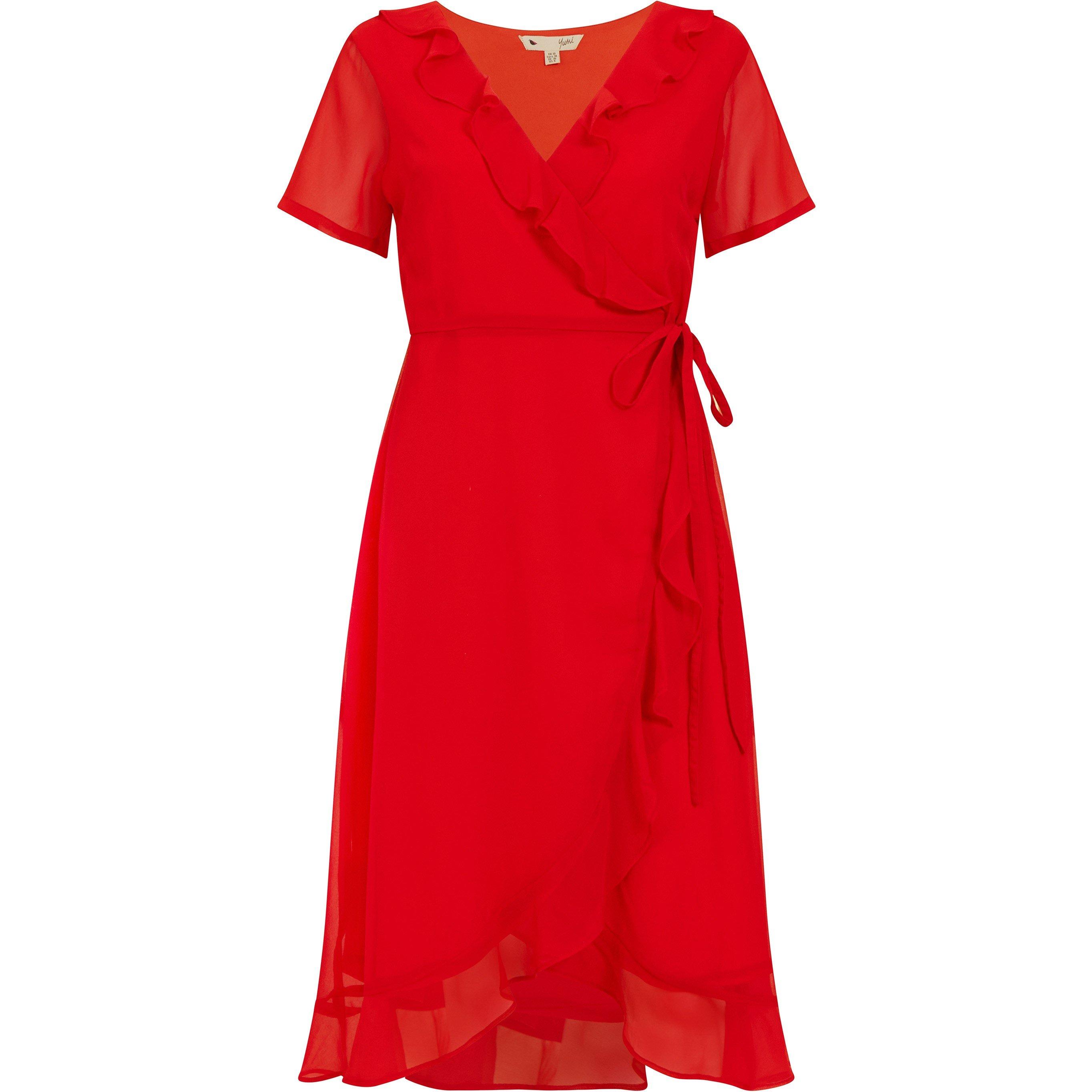 Yumi Women's Green Frill Wrap Dress - Red - 10 (S)