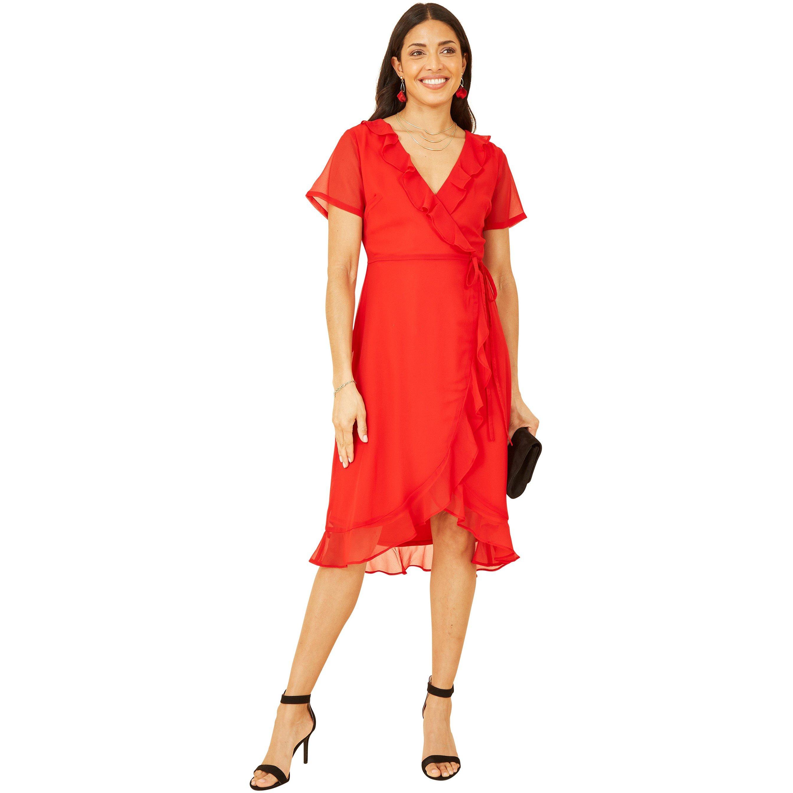 Red - Yumi - Women's Green Frill Wrap Dress - 2