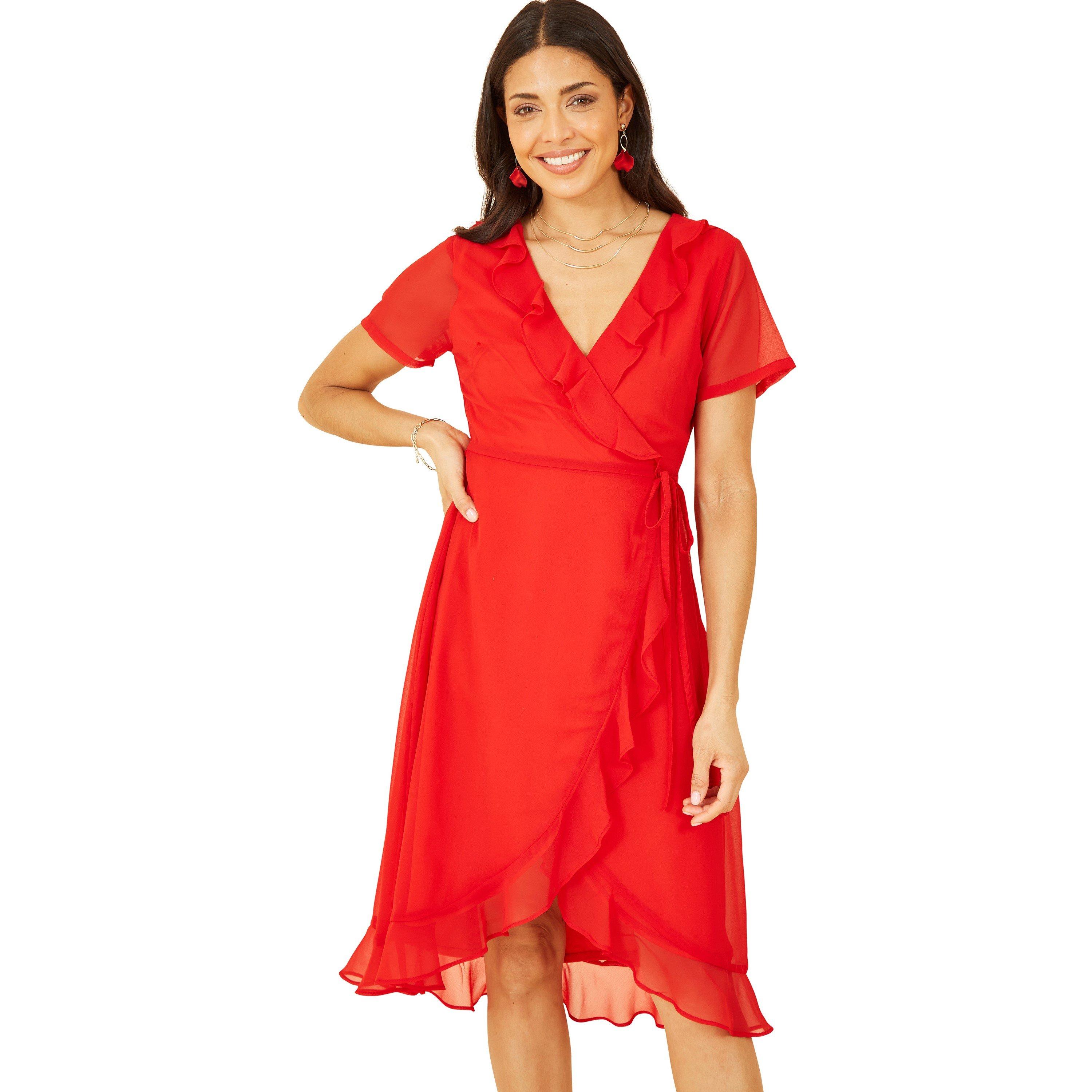 Red - Yumi - Women's Green Frill Wrap Dress - 3