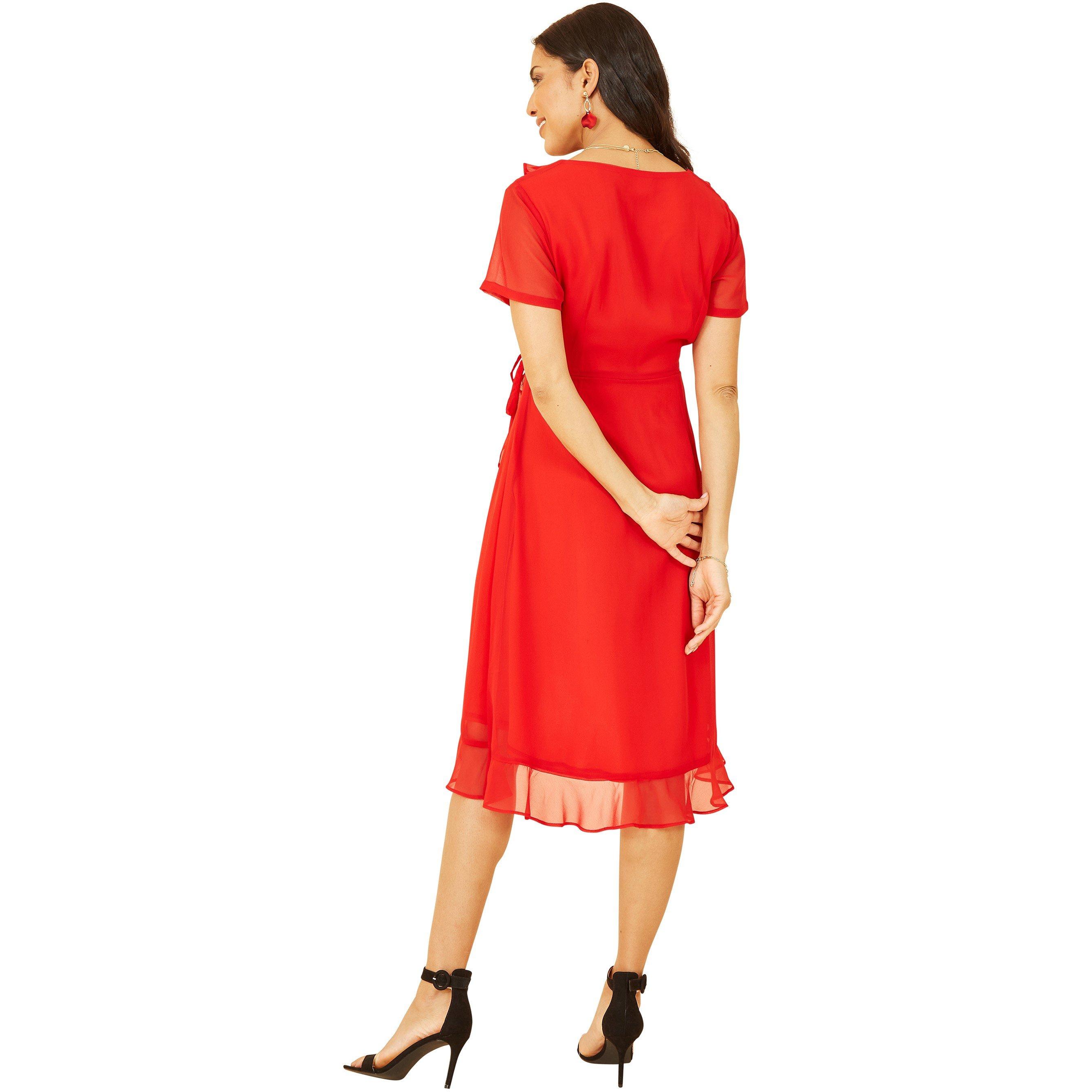 Red - Yumi - Women's Green Frill Wrap Dress - 4