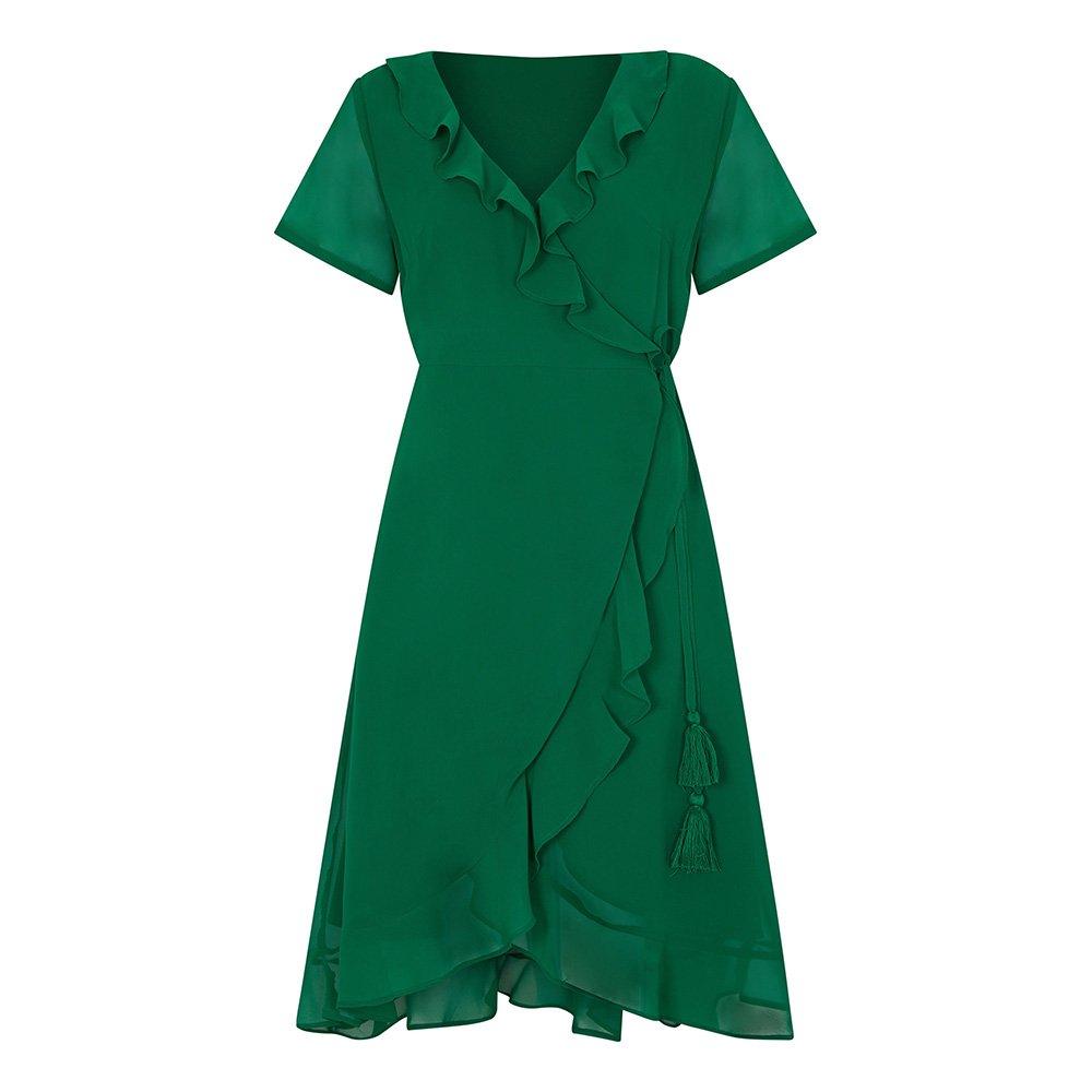 Green - Yumi - Women's Green Frill Wrap Dress - 1