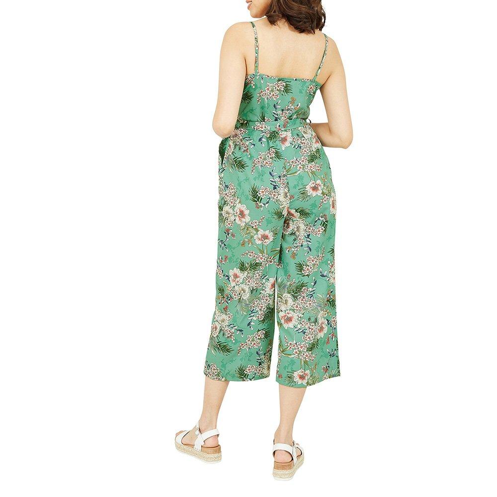 Sage Green - Yumi - Women's Sage Green Tropical Palm Print Jumpsuits - 4