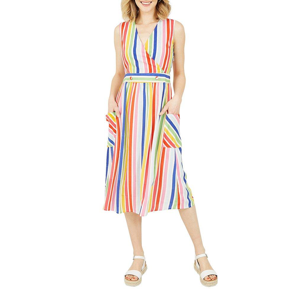 Multi - Yumi - Women's Multicoloured Wrap Dress With Pockets - 2