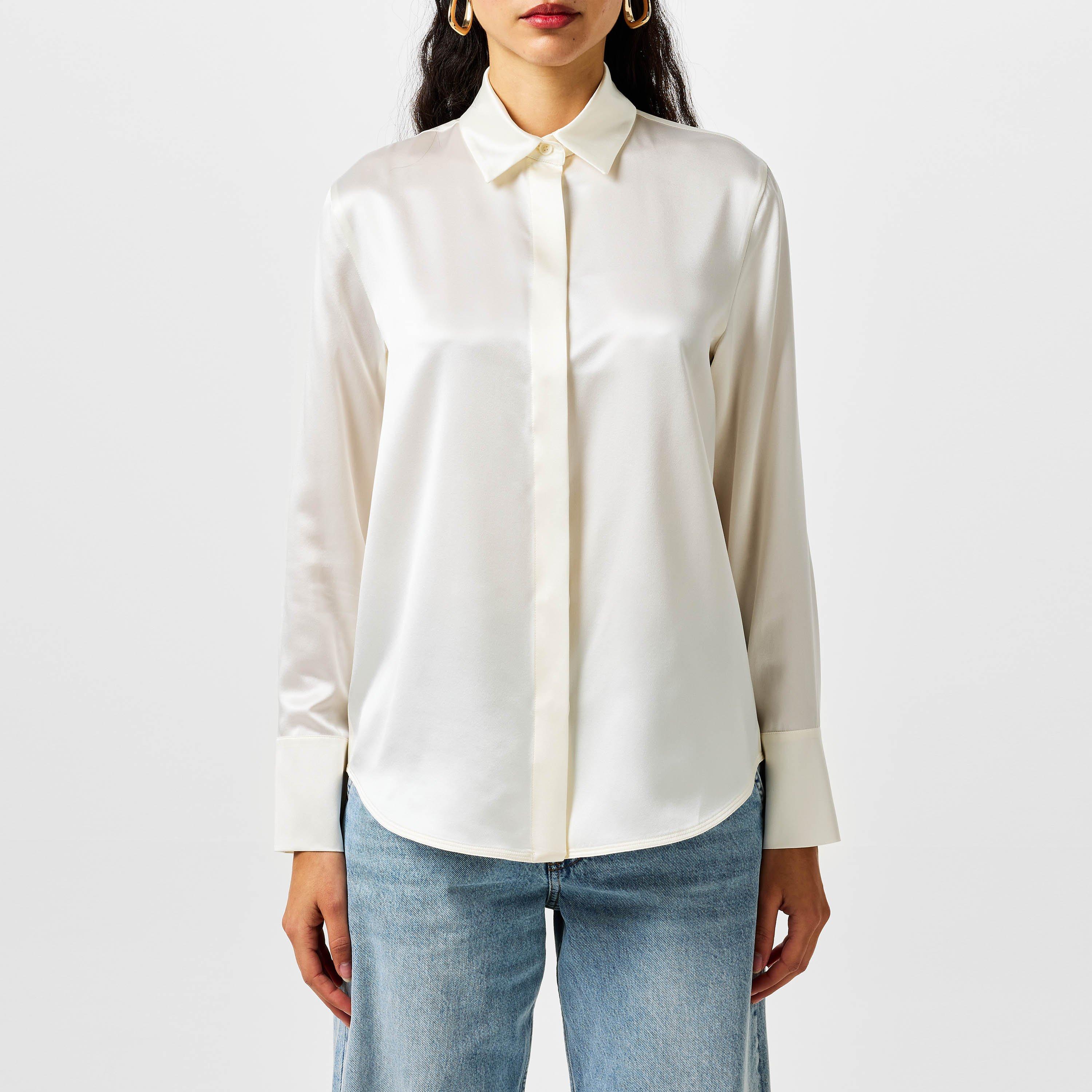 Oyster - Max Mara - Women's Silk Long-Sleeve Plain Shirt - 1