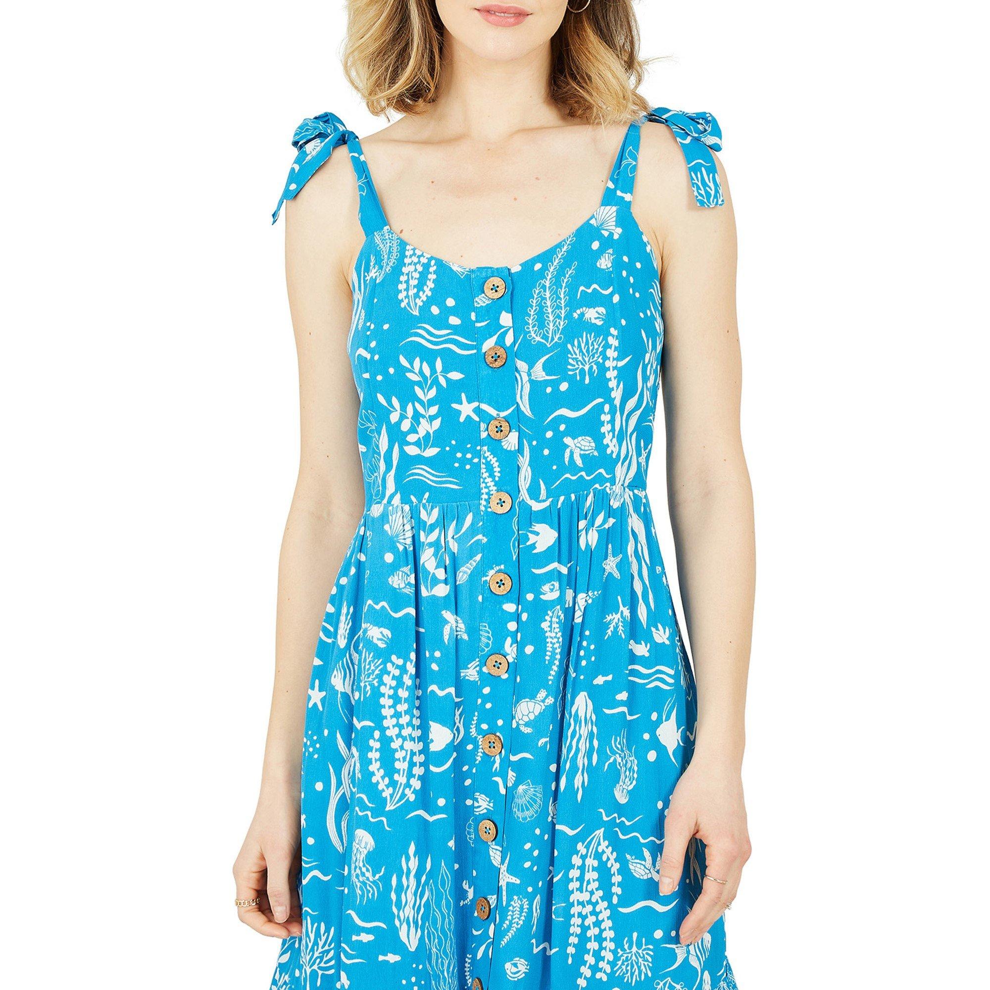 Blue - Yumi - Women's Blue Sealife Print Slip Dress - 3