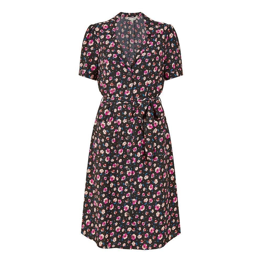 Floral - Yumi - Women's Black Floral Retro Shirt Dress - 1