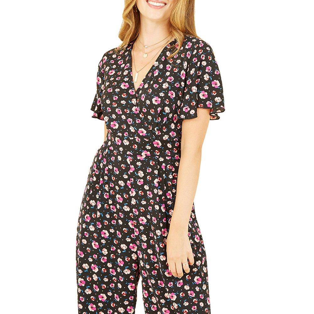 Floral - Yumi - Women's Black Floral Angel Sleeve Jumpsuit - 3