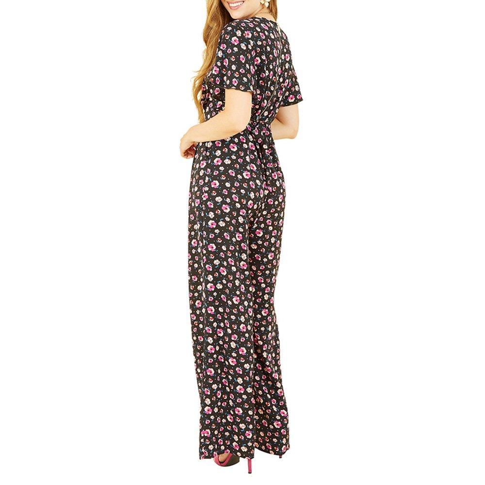 Floral - Yumi - Women's Black Floral Angel Sleeve Jumpsuit - 4