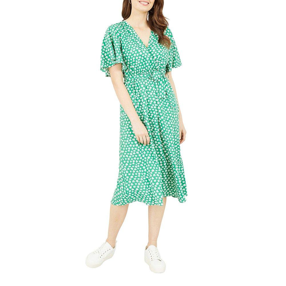 Green - Yumi - Women's Green Daisy Print Wrap Dress - 2