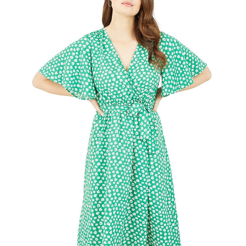 Green - Yumi - Women's Green Daisy Print Wrap Dress - 3