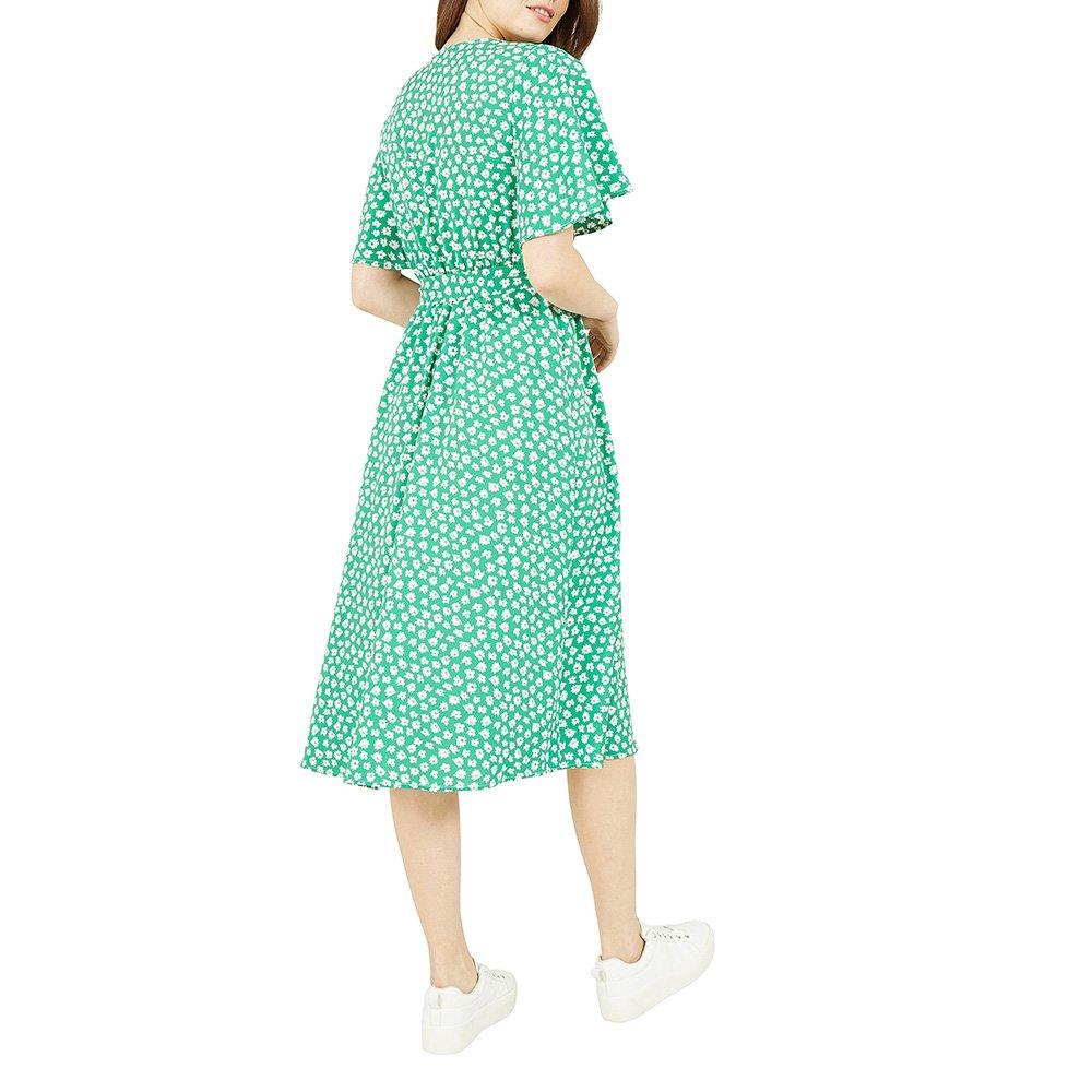 Green - Yumi - Women's Green Daisy Print Wrap Dress - 4