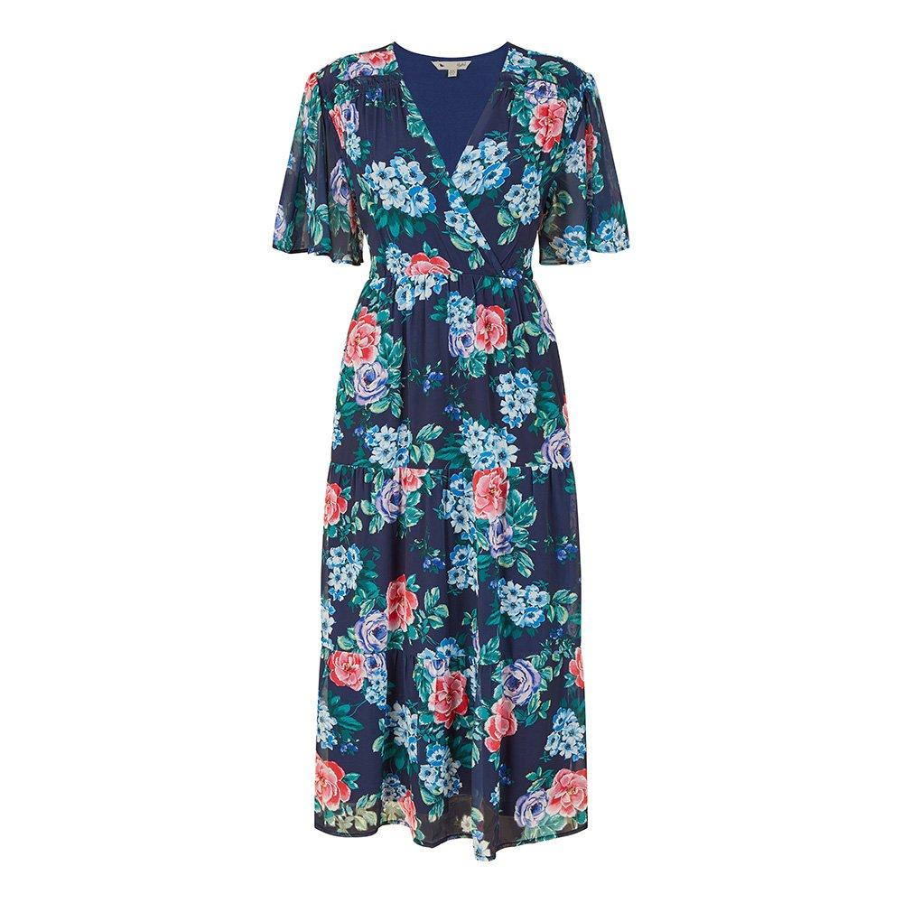 Navy - Yumi - Floral Tiered Midi Dress - 1
