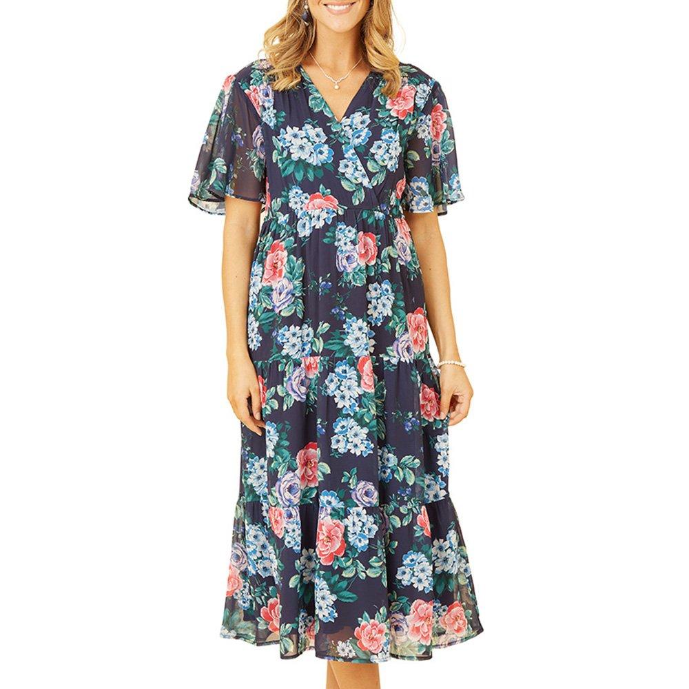 Navy - Yumi - Yumi Floral Tiered Midi Dress - 3