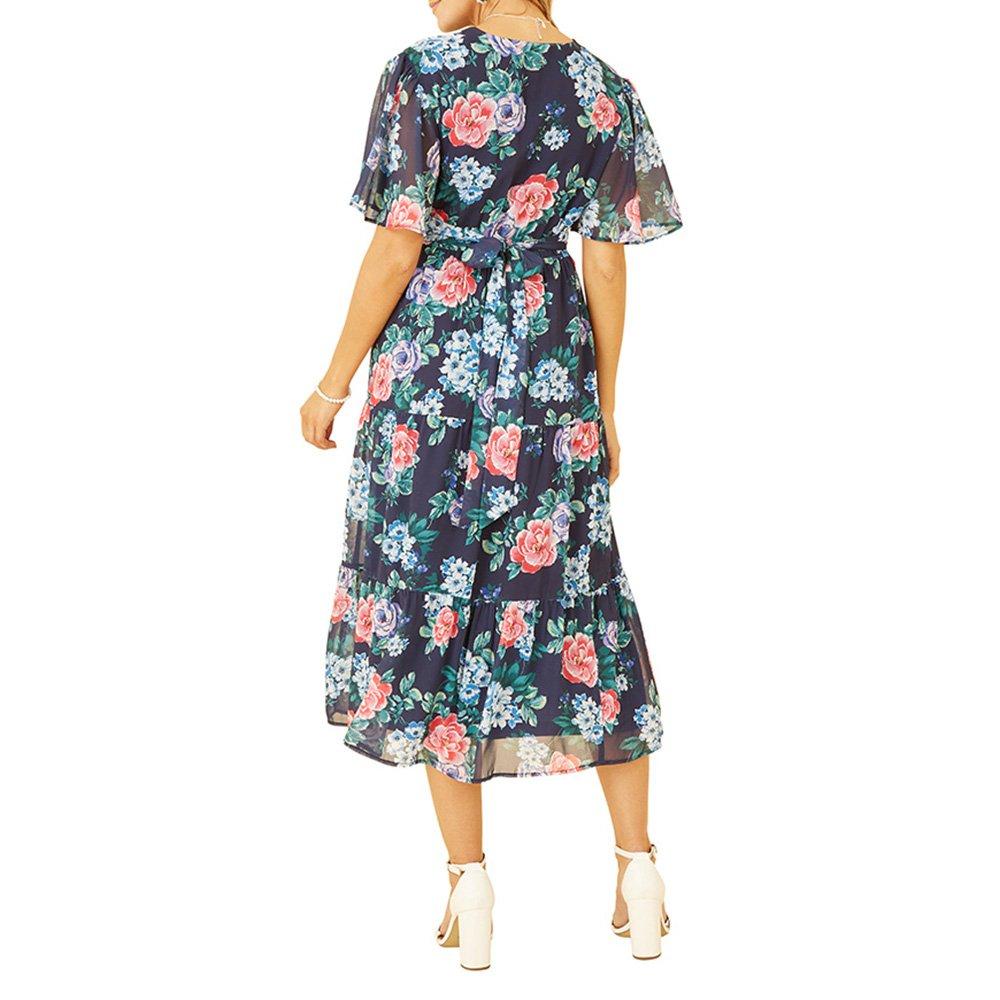 Navy - Yumi - Yumi Floral Tiered Midi Dress - 4