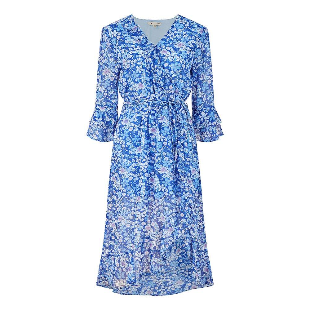 Yumi Women's Floral Frill Wrap Dress Blue - 10 (S)