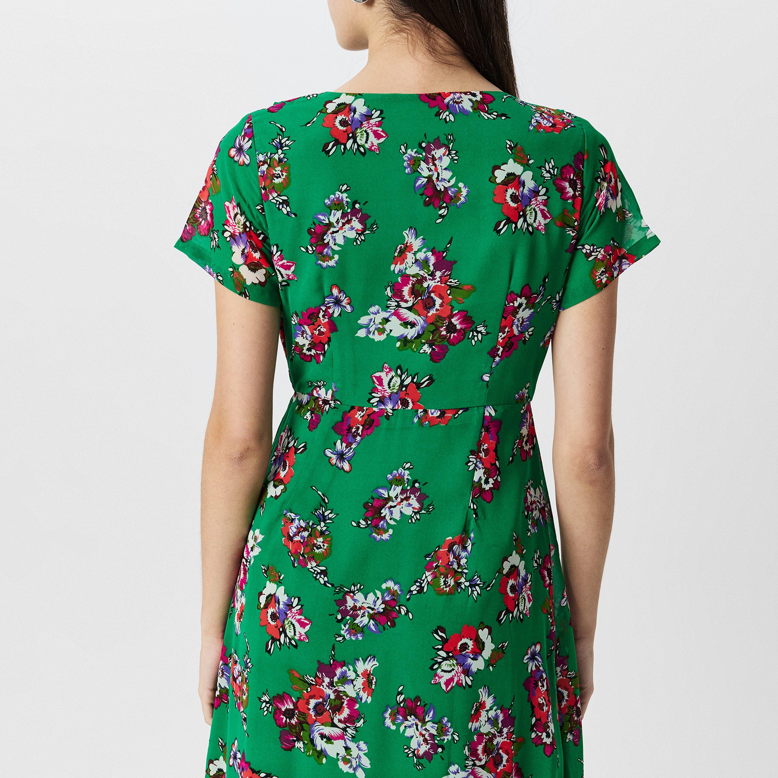 Green - Yumi - Yumi Floral Frill Wrap Midi Dress - 4