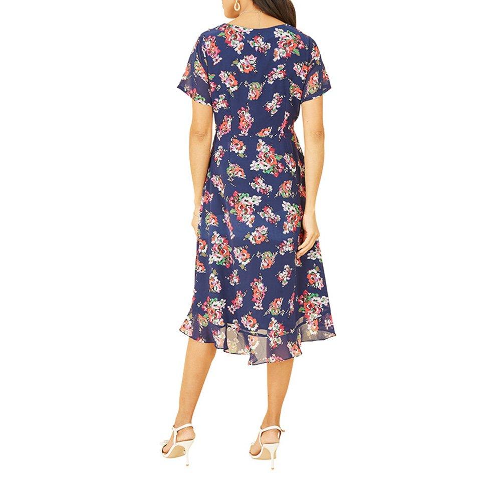 Navy - Yumi - Yumi Floral Frill Wrap Midi Dress - 4