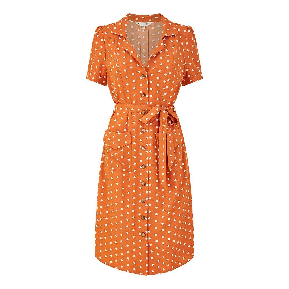 Burnt Orange - Yumi - Orange Spot Retro Shirt Dress - 1