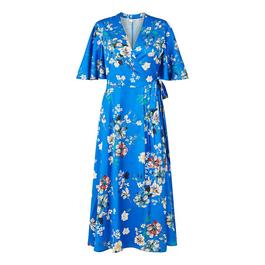 Yumi Yumi Blue Floral Satin Wrap Dress