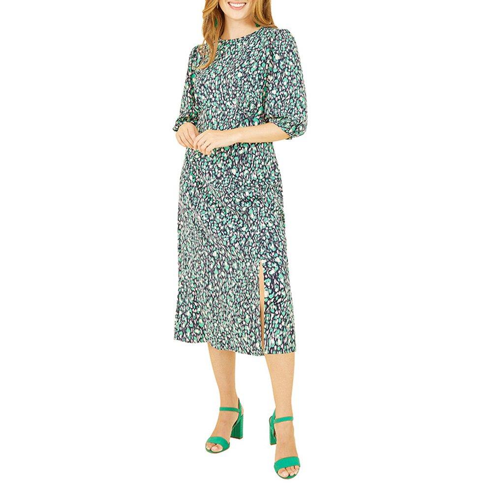 Green - Yumi - Women's Green Abstract Animal Print Midi Tea Dress - 2