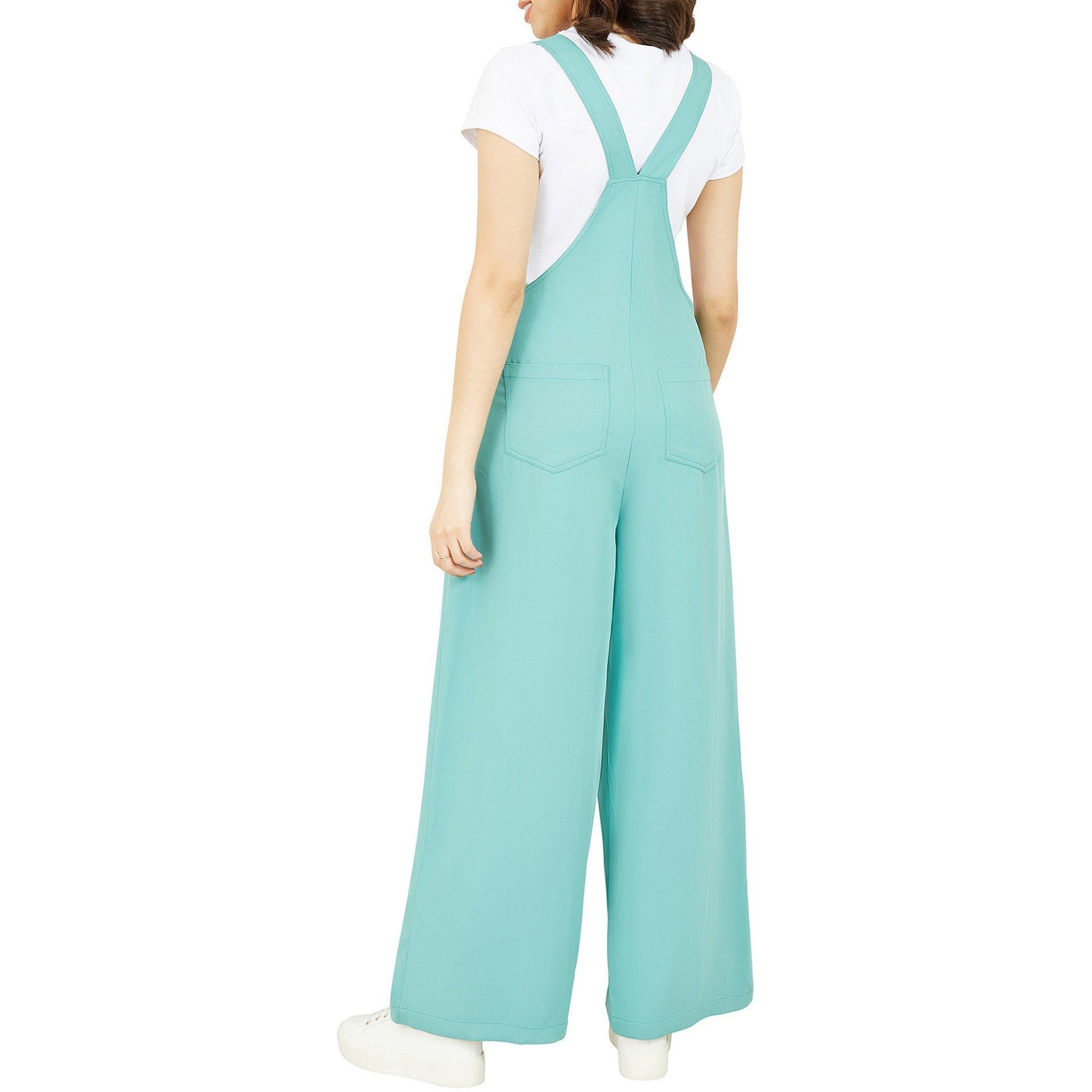 Green - Yumi - Women's Mint Green Pocket Dungarees - 4