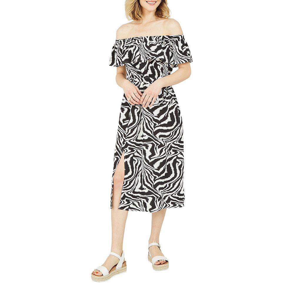 Multi - Yumi - Women's Black Zebra Print Bardot Swing Dress - 2