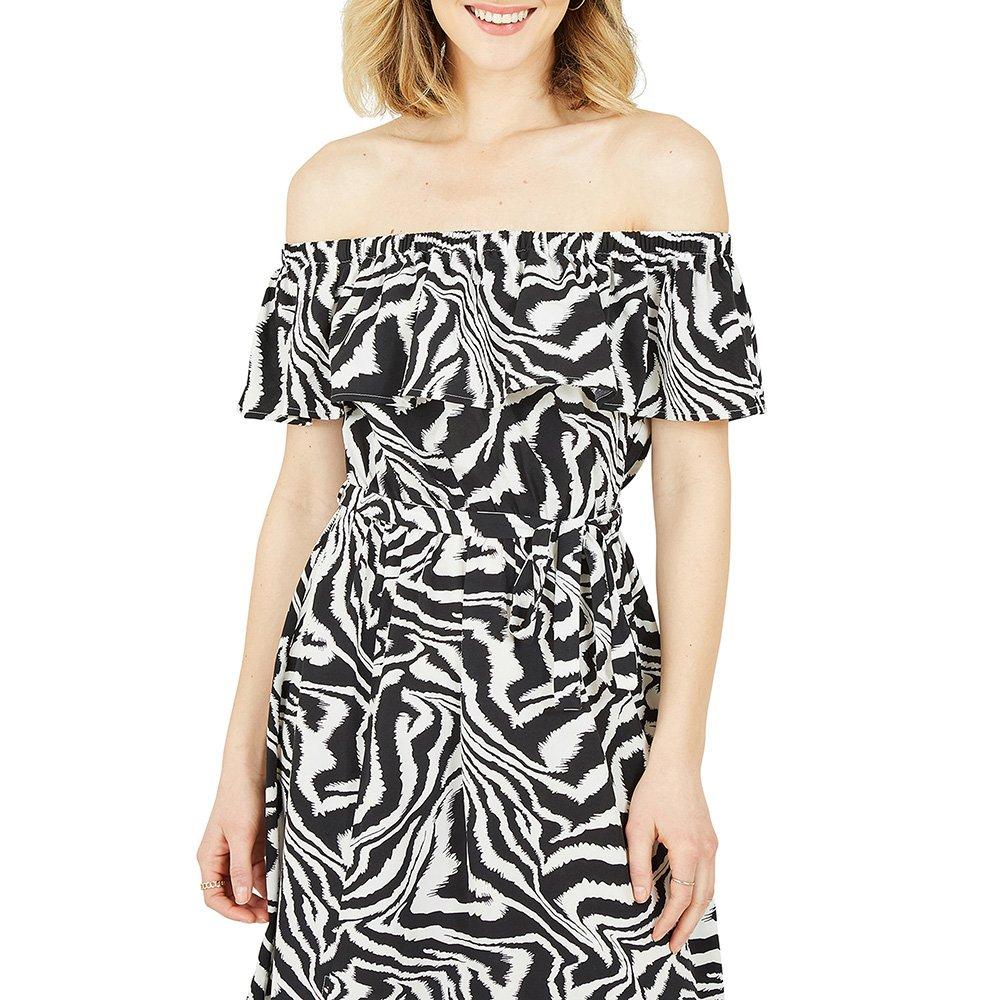 Multi - Yumi - Women's Black Zebra Print Bardot Swing Dress - 3