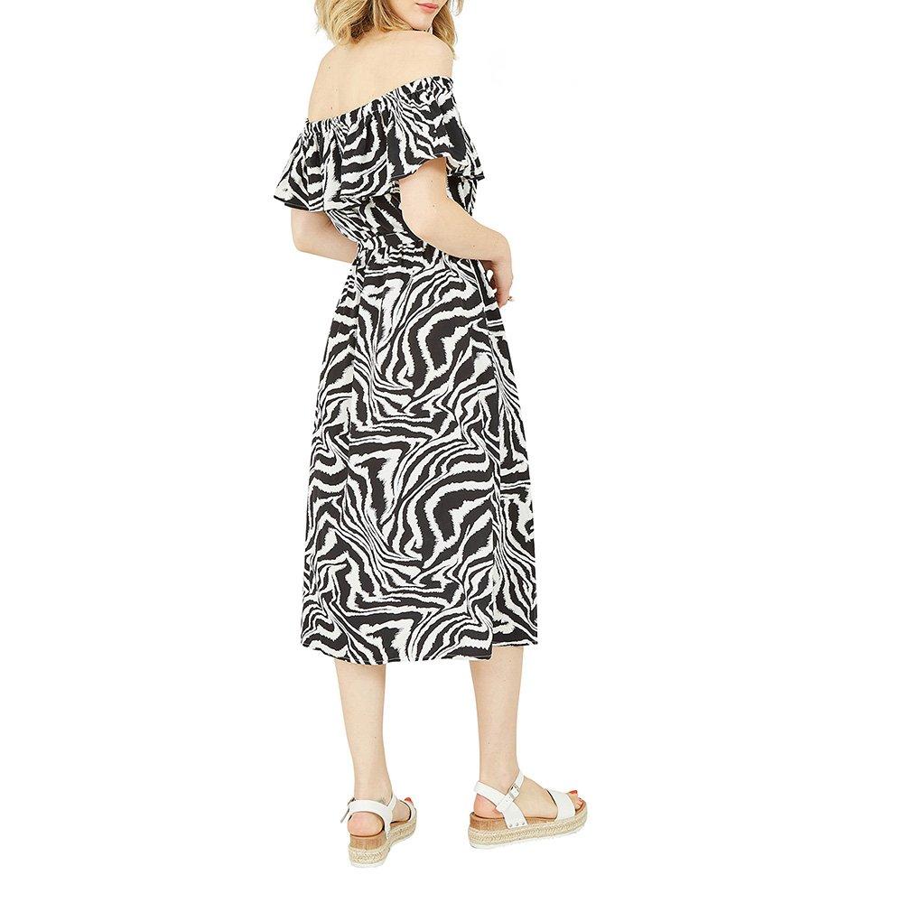 Multi - Yumi - Women's Black Zebra Print Bardot Swing Dress - 4