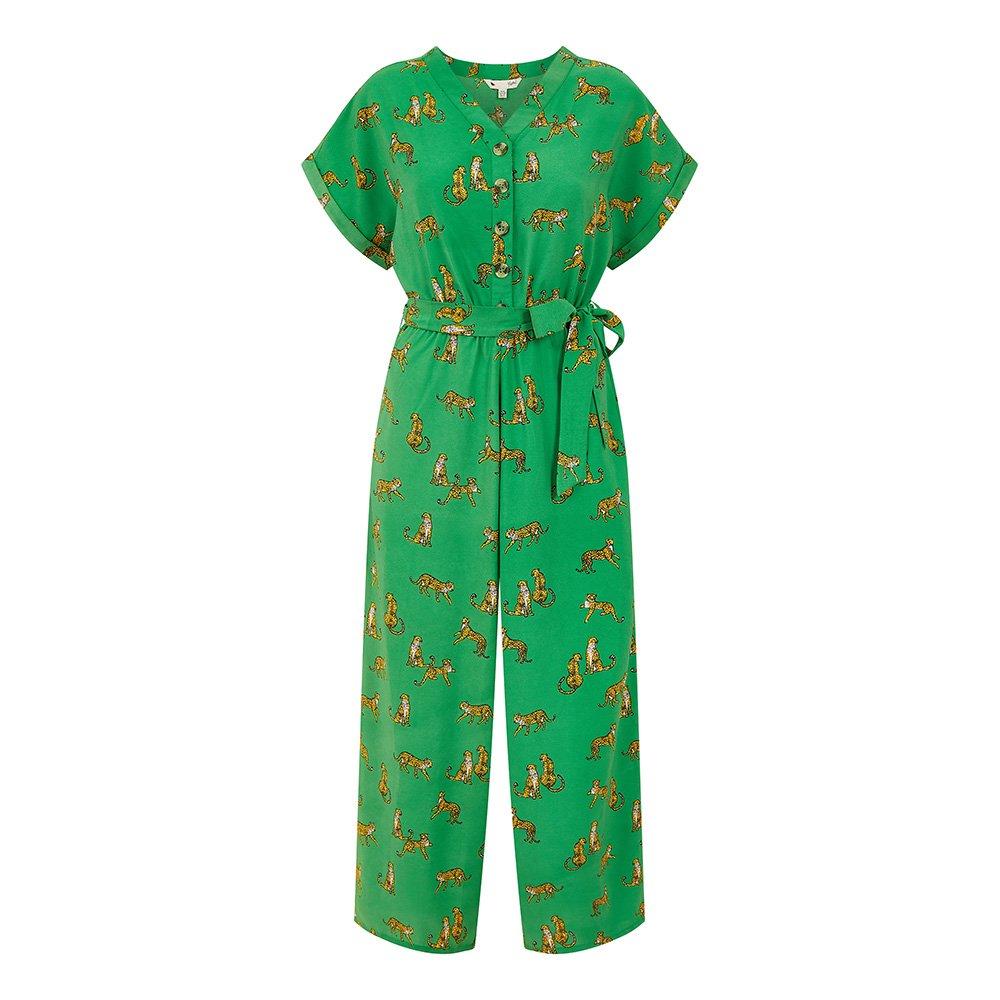 Yumi Women's Green Cheetah Print Jumpsuit