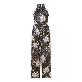 Yumi Yumi Black Floral Satin Halter Neck Jumpsuit