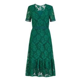 Yumi Yumi Green Lace Skater Ruffle Hem Midi Dress