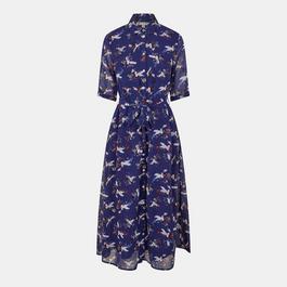 Yumi Yumi Navy Crane Print Midi Shirt Dress