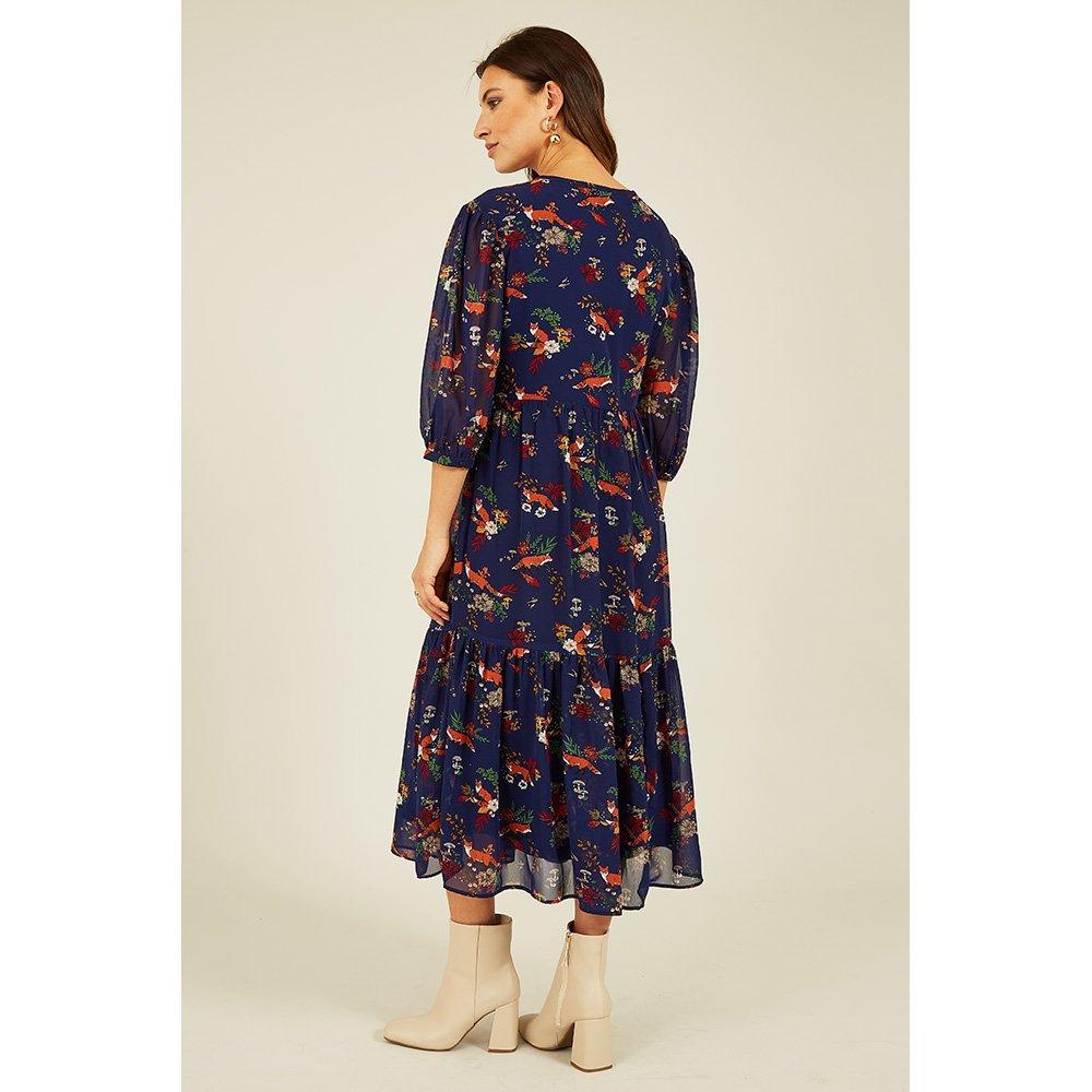 Navy - Yumi - Women's Fox Boho Dress - 4