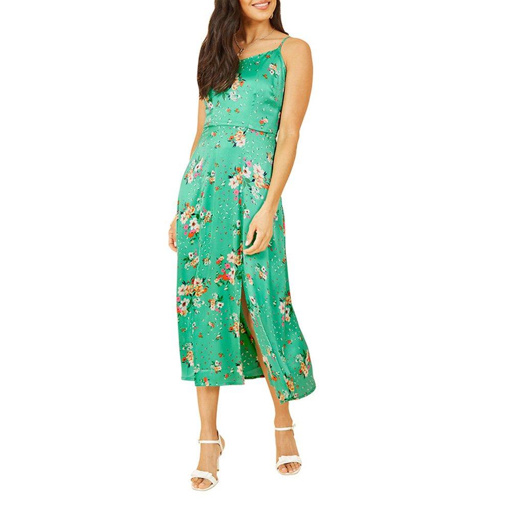 Green - Yumi - Yumi Green Satin Floral Slip Sundress - 2