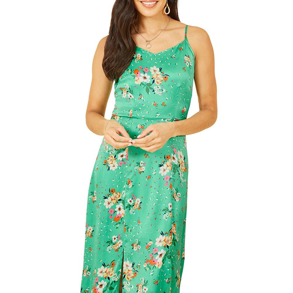 Green - Yumi - Yumi Green Satin Floral Slip Sundress - 3