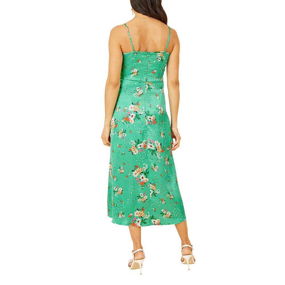 Green - Yumi - Yumi Green Satin Floral Slip Sundress - 4