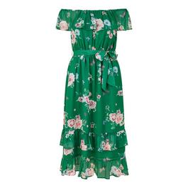 Yumi Yumi Green Floral Bardot Midi Dress