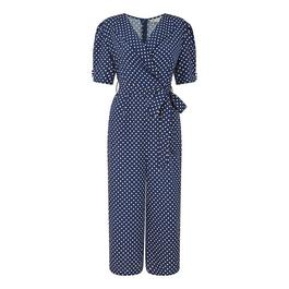 Yumi Yumi Navy Spot Print Retro Culotte Jumpsuit