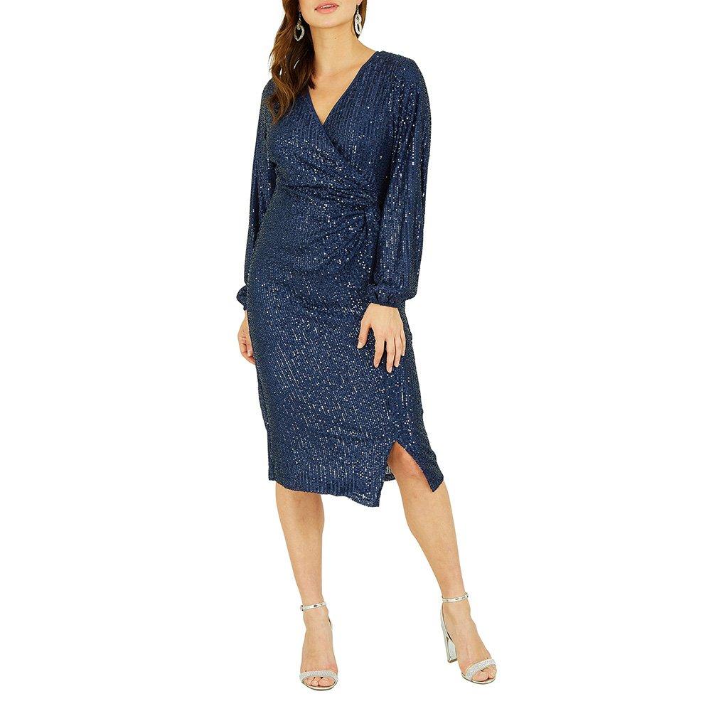 Marine - Yumi - Women's Black Sequin Ruched Wrap Dress - 2