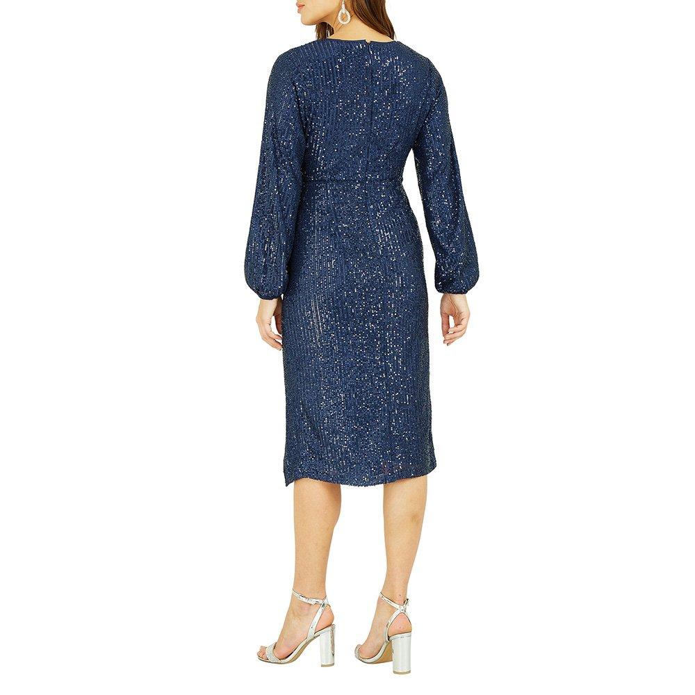 Marine - Yumi - Women's Black Sequin Ruched Wrap Dress - 4