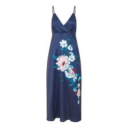 Yumi Yumi Navy Satin Slip Dress With Floral Design