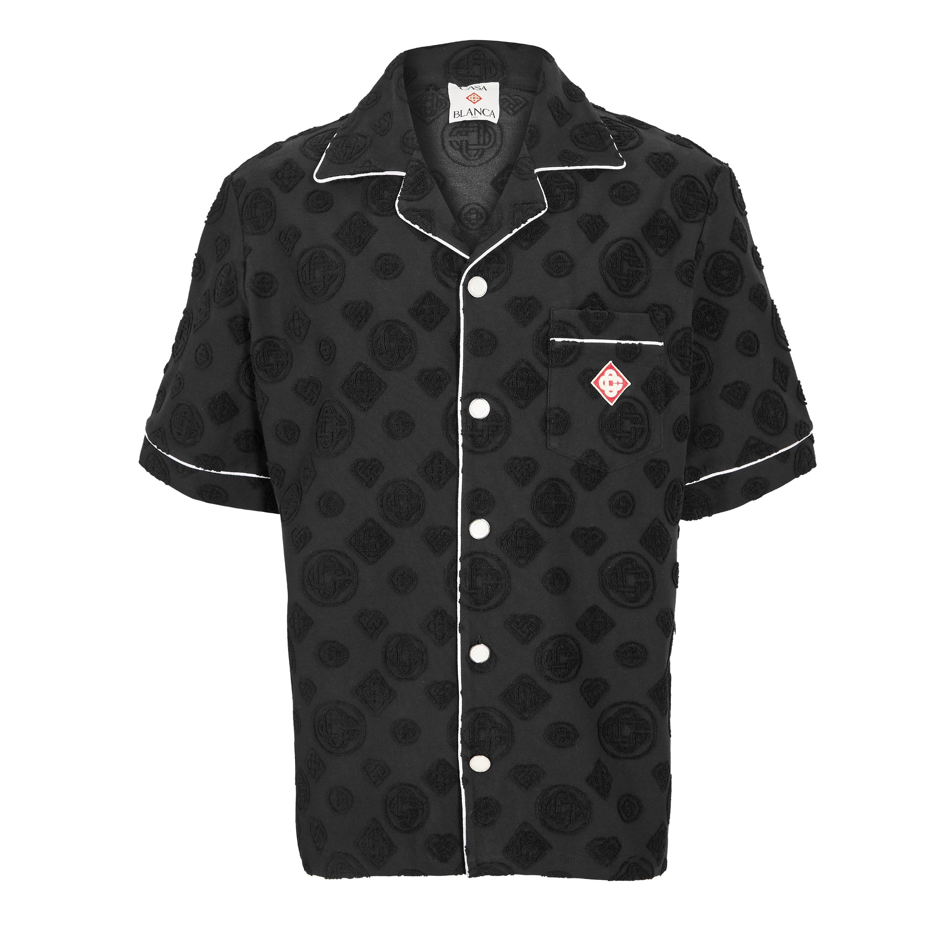 Casablanca Men's Towel Mono Short Sleeve Patterned Shirt - Black - Small