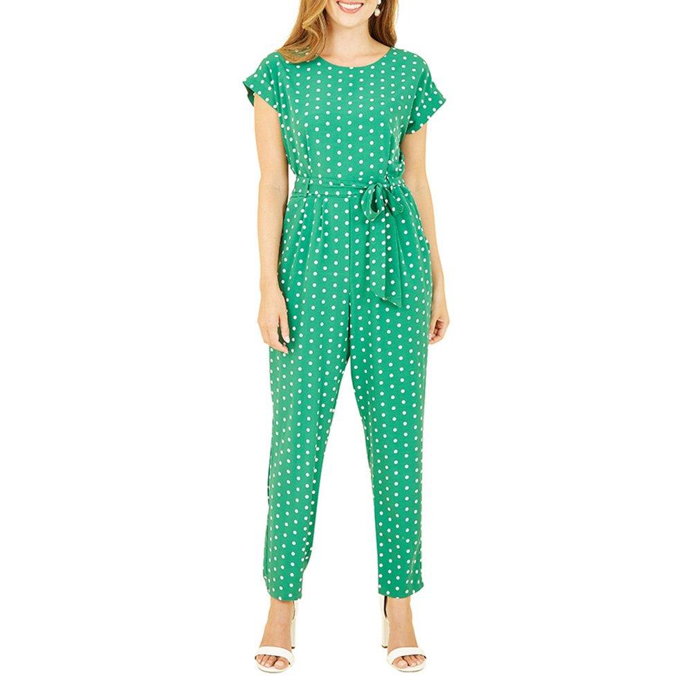 Green - Yumi - Women's Green Spot Print Jumpsuit - 2