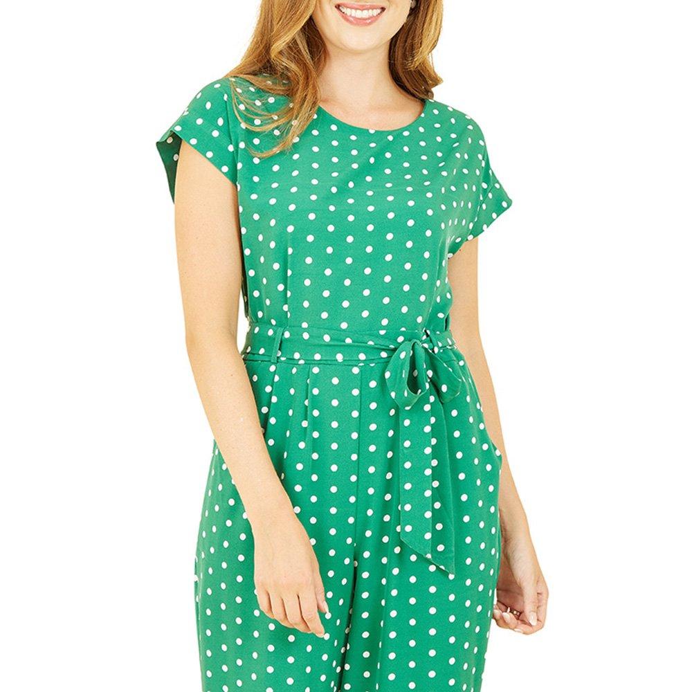 Green - Yumi - Women's Green Spot Print Jumpsuit - 3