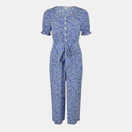 Yumi Yumi Blue Floral Puff Sleeve Jumpsuit