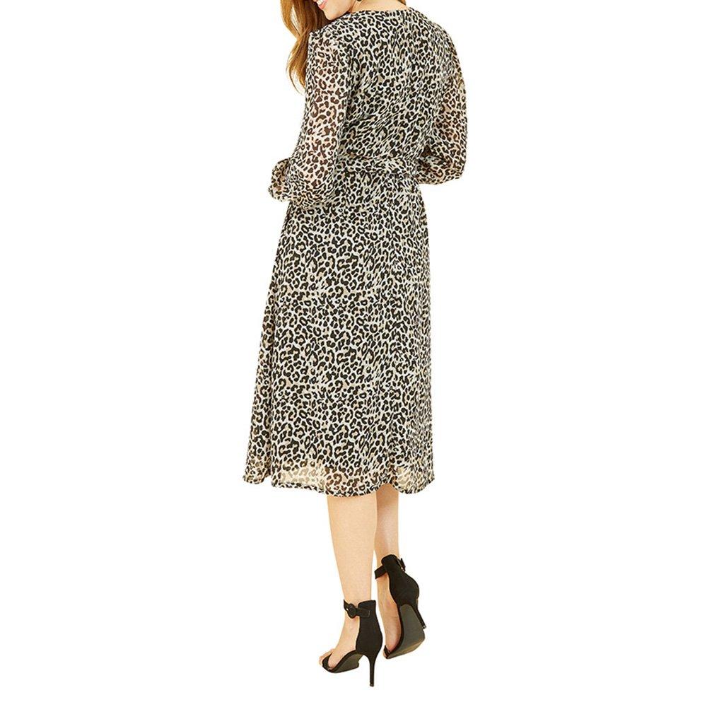 Leopard - Yumi - Women's Black Leopard Long-Sleeve Skater Dress - 5